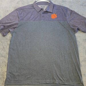 Champion Clemson Tigers Mens 2XL Polo Shirt Purple Grey Striped Performance XLG